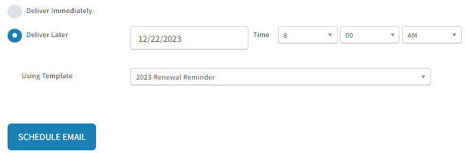 Screenshot showing how to schedule a Sales Enablement email campaign