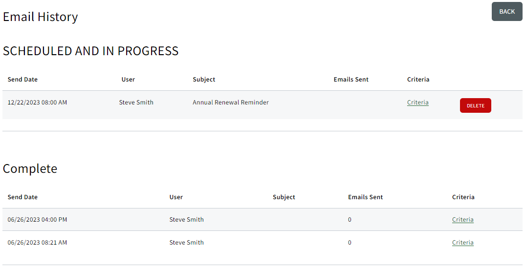 Screenshot showing how to stop an active Sales Enablement email campaign