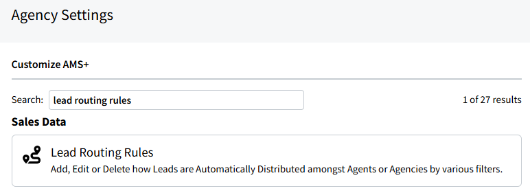 Screenshot showing how to navigate to the Lead Routing Rules in settings