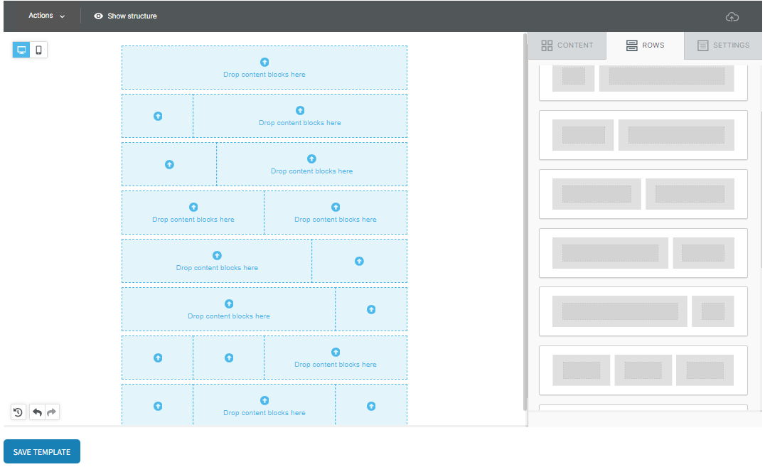Screenshot showing rows in the email editor