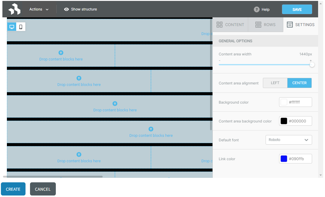Screenshot showing settings in the webpage builder