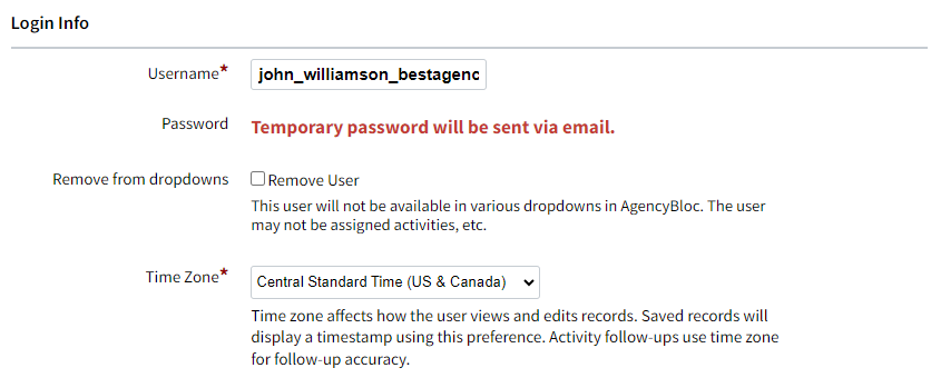 Screenshot showing the new user's login information