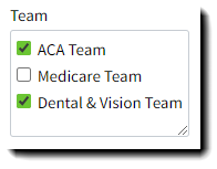 Screenshot showing the Team field