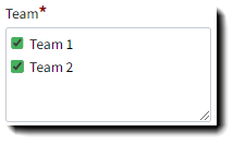 Screenshot showing the selectable Teams for a Team Notification