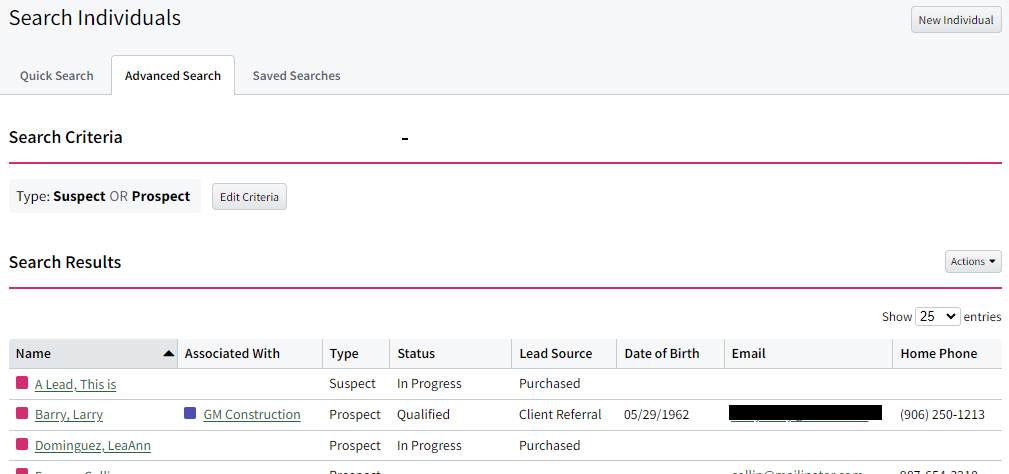 Screenshot showing search results