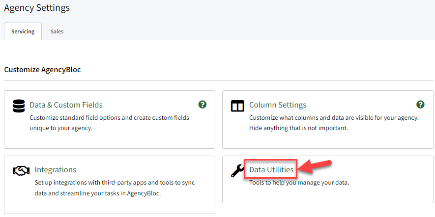 Screenshot showing where the Lead Migration utility is in settings