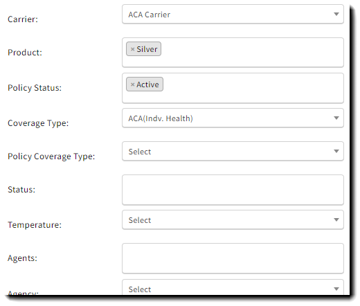 Screenshot showing additional report criteria