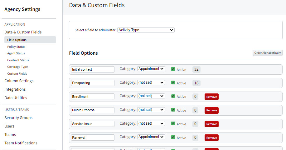 Screenshot showing the Activity Type field in settings