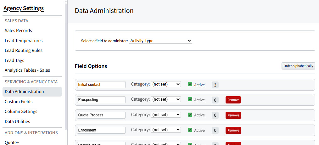 Screenshot showing the Activity Type field in settings