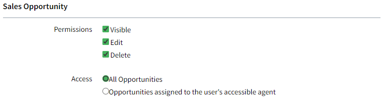 Screenshot showing the Sales Opportunity permissions