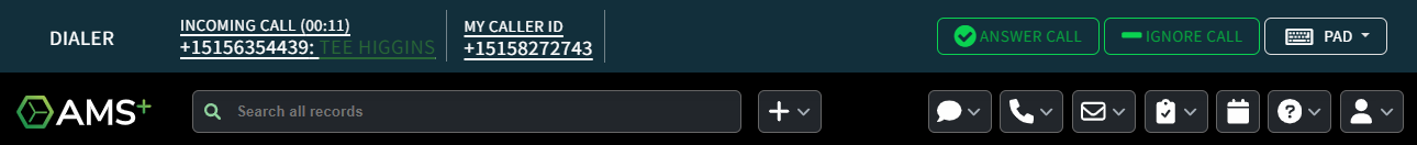 Screenshot showing an incoming call when the Phone Dialer is open
