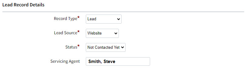 Screenshot showing lead record details