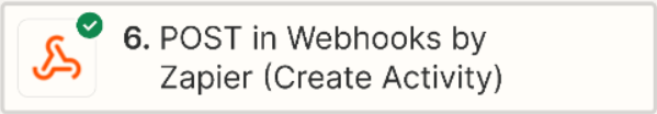 Screenshot showing the Zap's POST in Webhooks by Zapier (Create Activity) step 