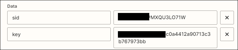 Screenshot showing how to add your AMS+ account's API sid and key to the Zap action