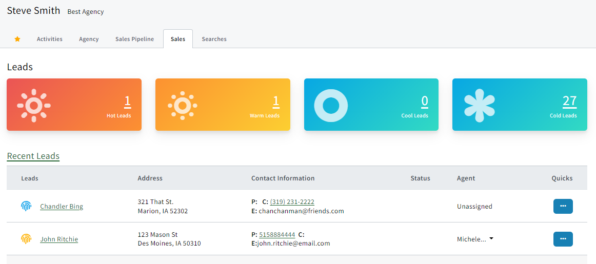 Screenshot showing temperatures on the Sales Dashboard