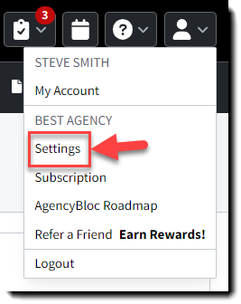 Screenshot showing how to navigate to Agency Settings