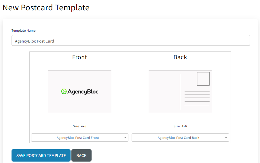 Screenshot showing the template builder in Direct Mail Manager integration settings