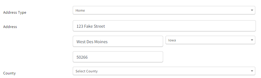 Screenshot showing the required address information on a Sales Record for mailing letters and postcards through the Direct Mail Manager integration