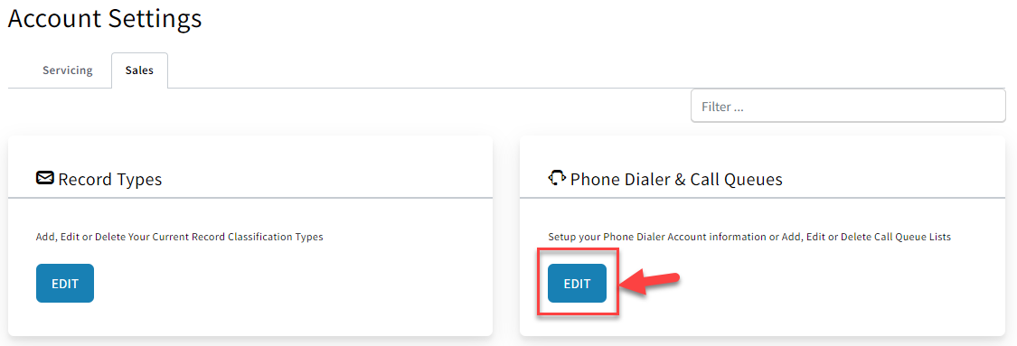 Screenshot showing the Phone Dialer and Call Queues setting if on the Scale Package