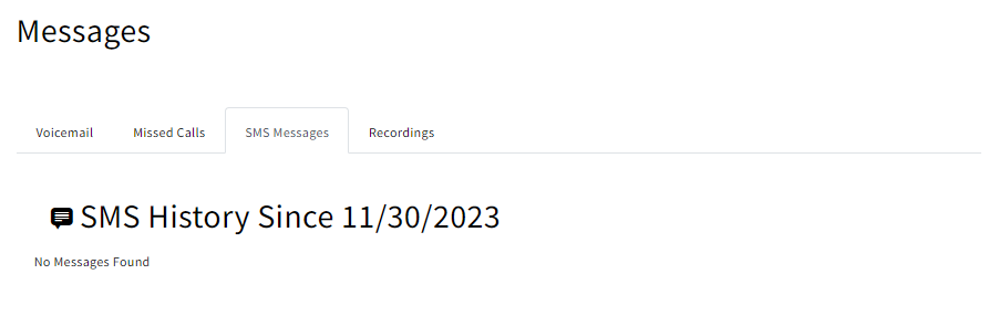 Screenshot showing the SMS Message History