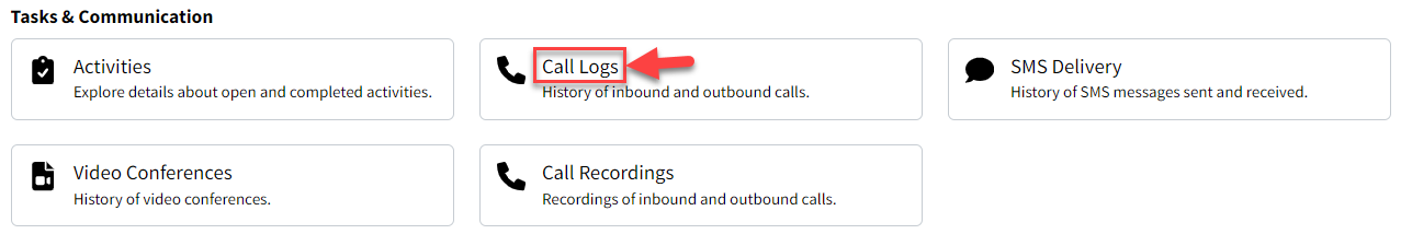 Screenshot showing the Call Logs report on the Reports page