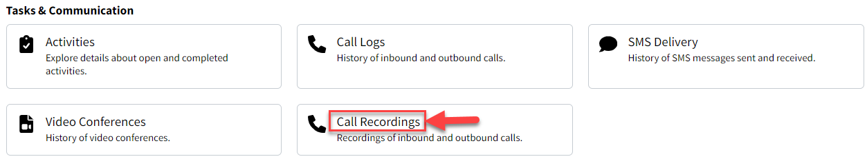 Screenshot showing the Call Recordings report on the Reports page