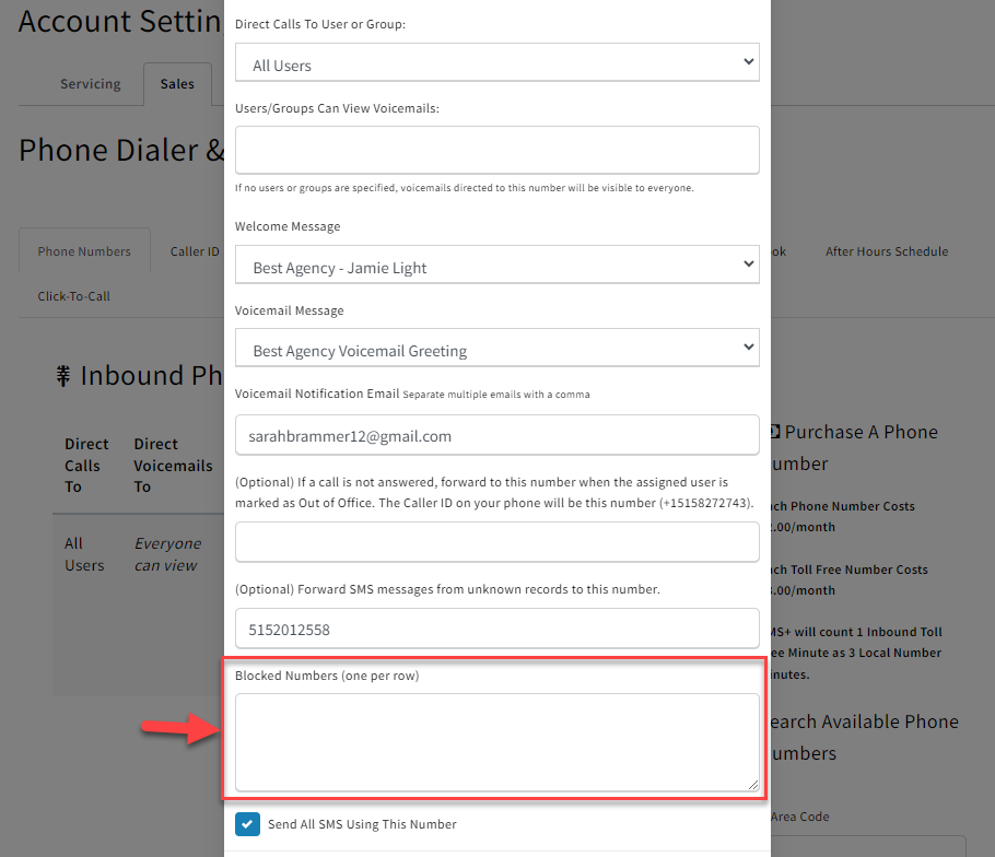 Screenshot showing how to add a number to a blocked call list