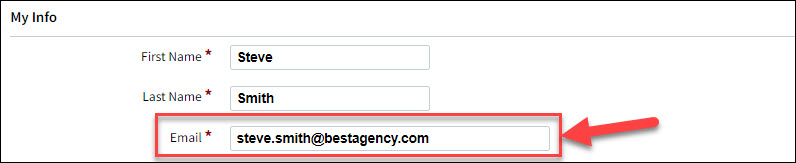 Screenshot showing the user's email address on the My Info tab