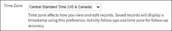 Screenshot showing the user's time zone on the My Info tab
