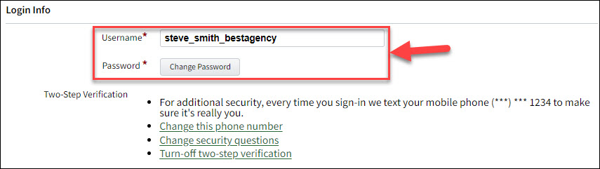 Screenshot showing the user's username on the My Info tab