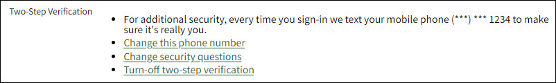 Screenshot showing the user's two-step verification settings on the My Info tab