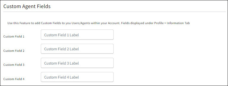 Screenshot showing the user's Agent custom fields on the Account tab
