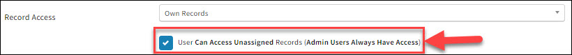 Screenshot showing whether the user can access unassigned Sales Records