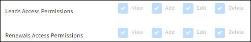Screenshot showing the user's Sales Record view, edit, and delete permissions