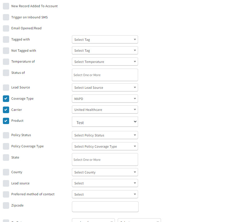 Screenshot showing the workflow's trigger criteria