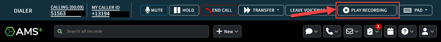 Screenshot showing the Play Recording option in the Phone Dialer interface