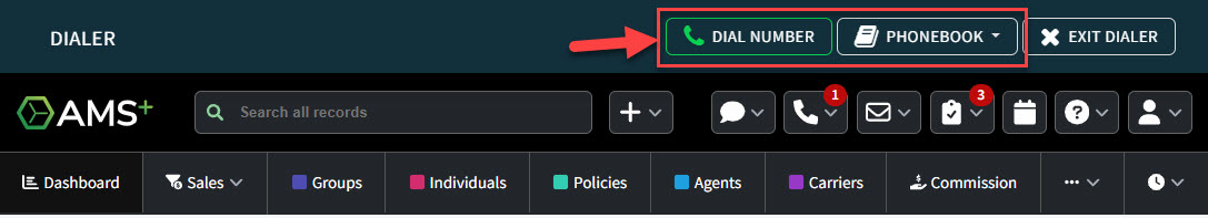 Screenshot showing how to start a call in AMS+