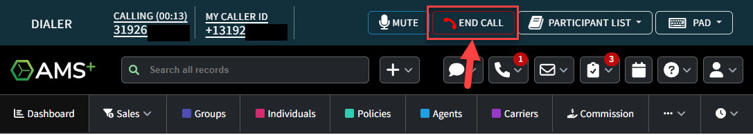 Screenshot showing how to leave a merged call