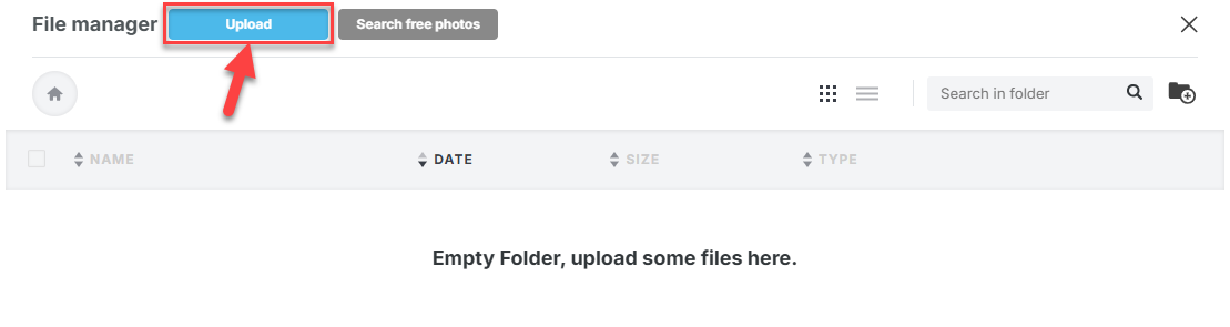 Screenshot showing how to upload files in your file manager for use in email templates