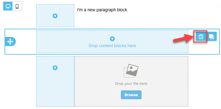 Screenshot showing how to delete a row from an email template