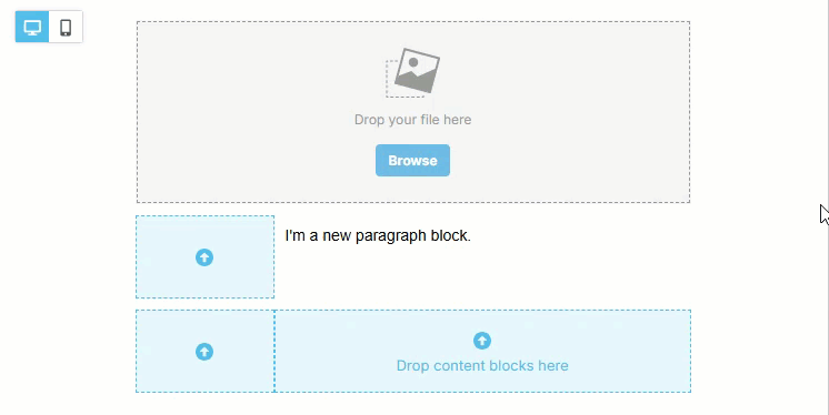 Animated image showing how to move content blocks within an email template by dragging and dropping