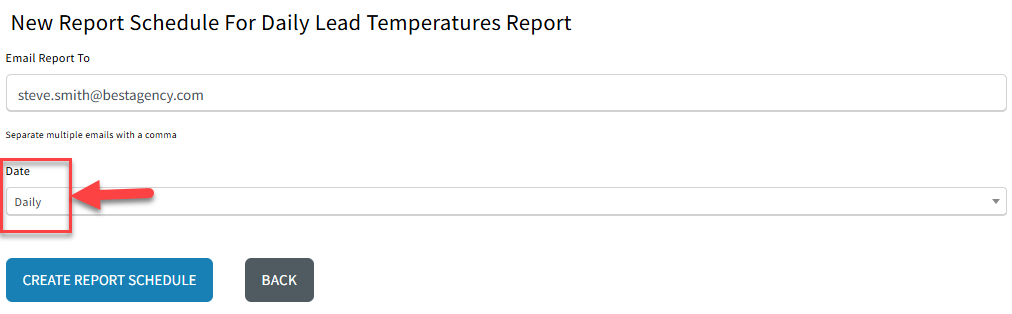 Screenshot showing where to specify the report send frequency
