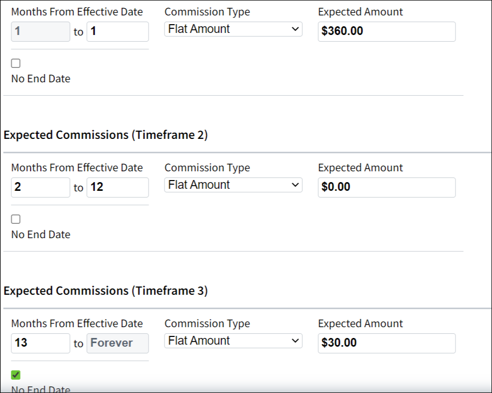 Screenshot showing an exmaple of a Project Table for a a policy with n effective date of January 1