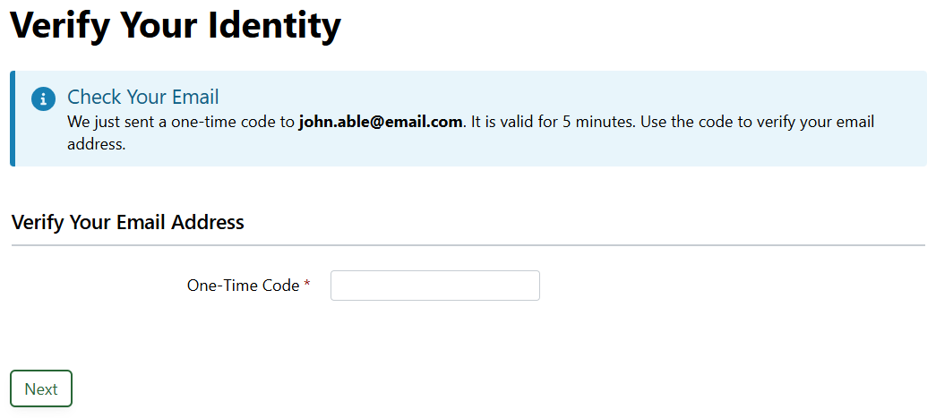 Screenshot showing the Identity Verification page in an Rx Collect form