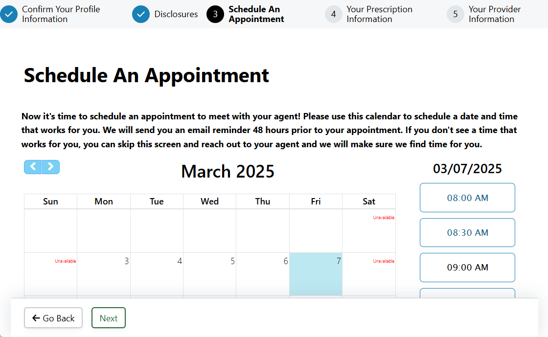 Screenshot showing the Appointment Scheduler section in an Rx Collect form