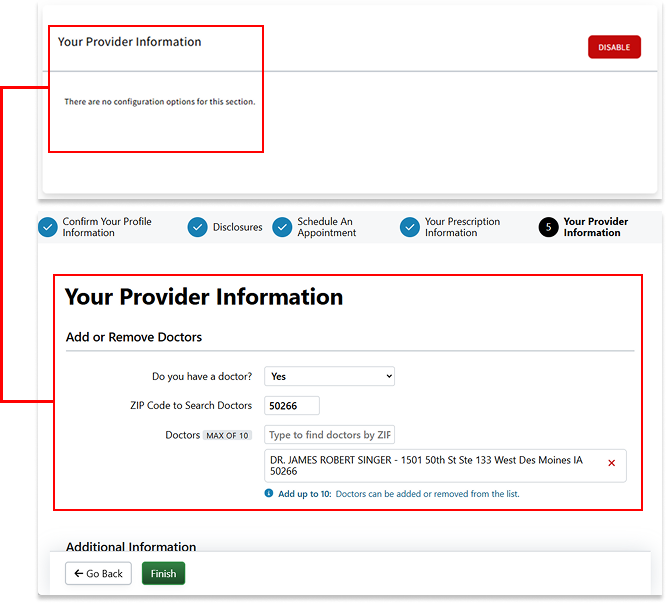 Image showing Rx Collect settings mapping to the Providers section in an Rx Collect form
