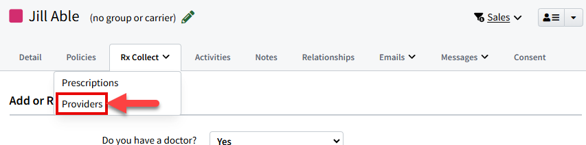 Screenshot showing the Providers tab on an Individual Record