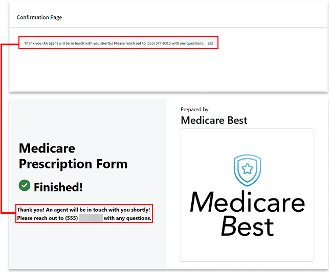 Image showing Rx Collect settings mapping to the Confirmation Page in an Rx Collect form