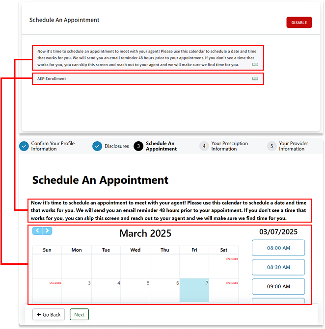 Image showing Rx Collect settings mapping to the Appointment Scheduler in an Rx Collect form