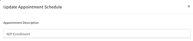 Screenshot showing the Appointment Description field in the Appointment Scheduler setup modal